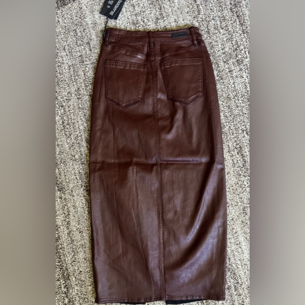 BLANK NYC High Rise Midi Coated Denim Skirt Size 26 in color Coffee Talk NWT - Picture 6 of 11